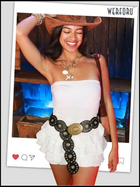 Western Belt with Turquoise Accents Boho Cowgirl Concho Leather Adjustable Disc main image 5